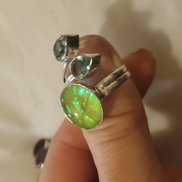 New Triplet Opal and Blue Topaz Adjustable 925 Silver Ring. - Picture 7 of 7